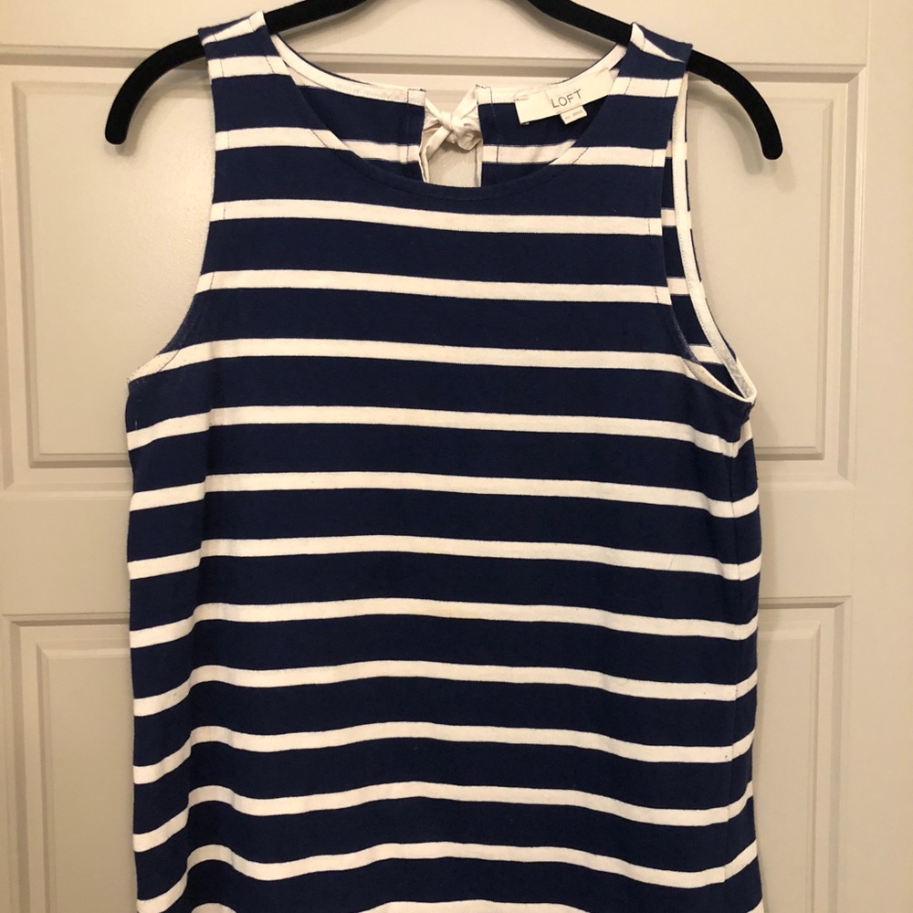 LOFT Navy and Cream Striped Tank